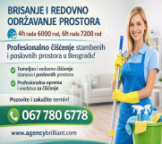 Brisanje i redovno održavanje prostora za 4h rada 6000 rsd, za 6h rada 7200 rsd